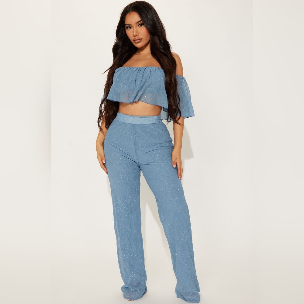 NWT 2 piece Sparkly Blue 2 pc pant set - Picture 7 of 8